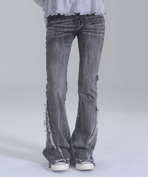 Tiana Washing Bootscut Denim Pants [BLACK]