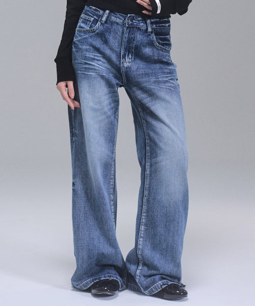 Mandy washed wide denim pants [BLUE]