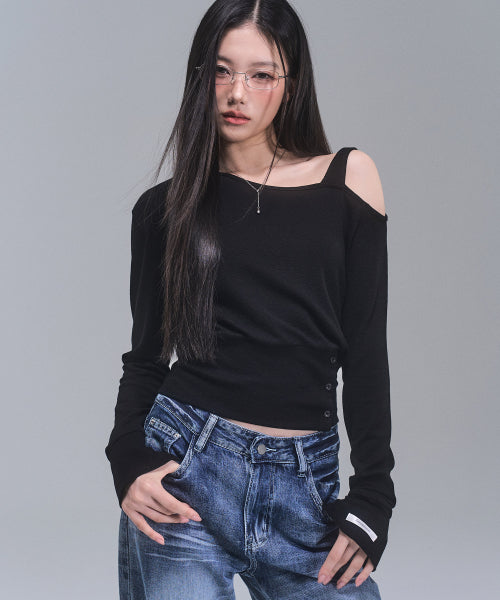 Harper Unbalanced Off-Shoulder Top [BLACK]