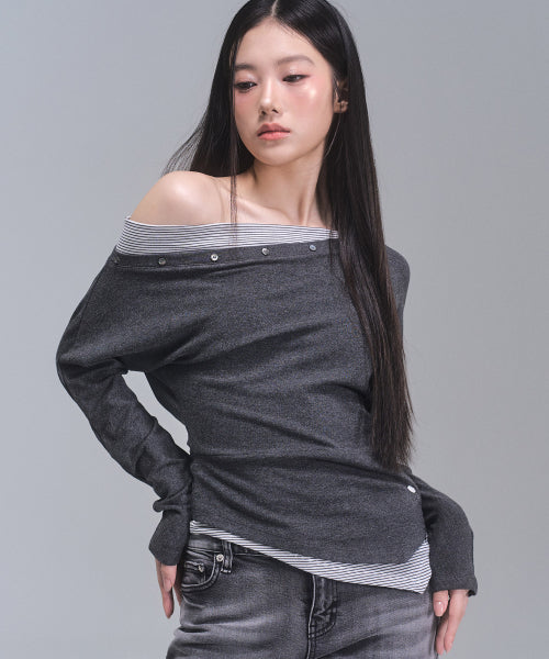 Fay Streep Off-Shoulder Top [CHARCOAL]