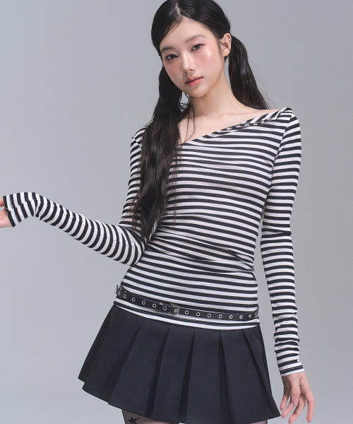 Chloe Unbalanced Sleeve Top [WHITE STRIPE]
