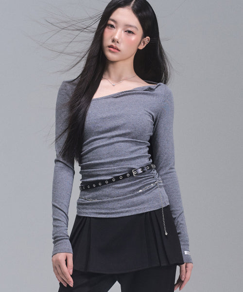 Chloe Unbalanced Sleeve Top [GREY]