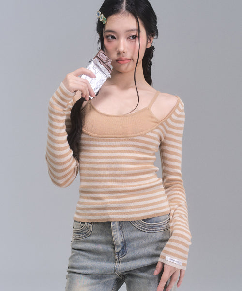 Coy Stripe Knit Top [CARAMEL]