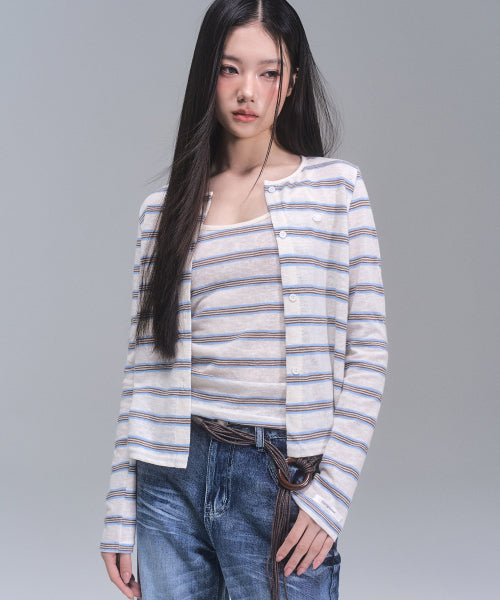 Kelly Stripe Cardigan Set [IVORY]