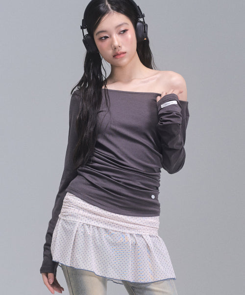 Joy Shirring Long Sleeve Top [CHARCOAL]