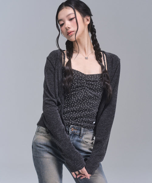 Jane Flower Cardigan Set [CHARCOAL]