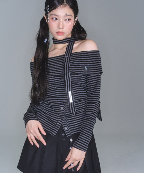 Ian Off-Shoulder Scarf Set [STRIPE]