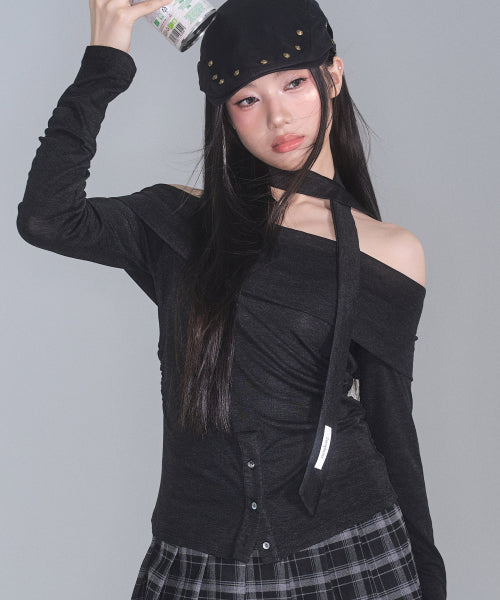 Ian Off-Shoulder Scarf Set [CHARCOAL]
