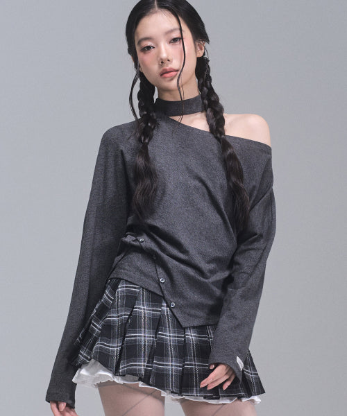 Irene Unbalanced Button Top [CHARCOAL]