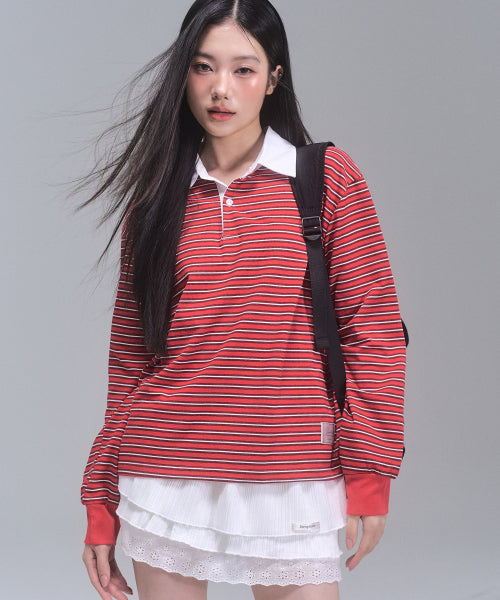 Sydney Stripe Collar Sweatshirt [RED]