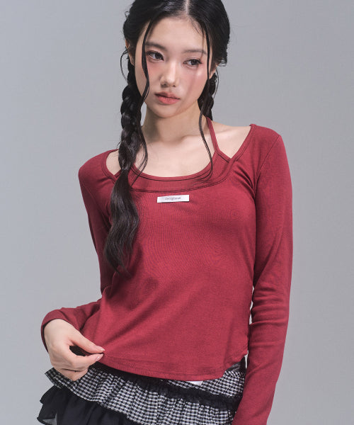 Lisa Ribbon Layered Long Sleeve Top [RED]