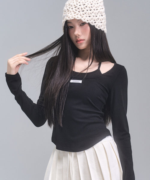 Lisa Ribbon Layered Long Sleeve Top [BLACK]