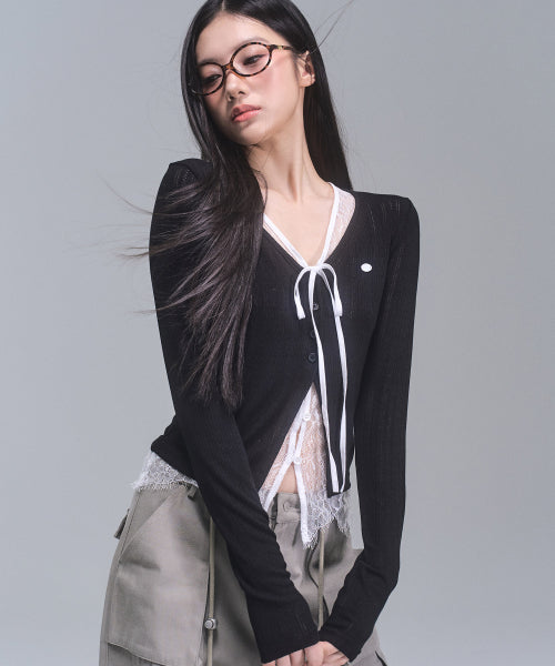 Laura Lace Layered Cardigan [BLACK]