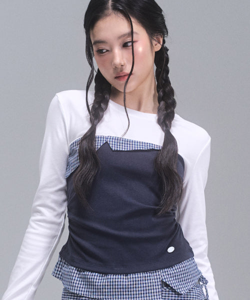Della Checkered Long Sleeve Top [IVORY]