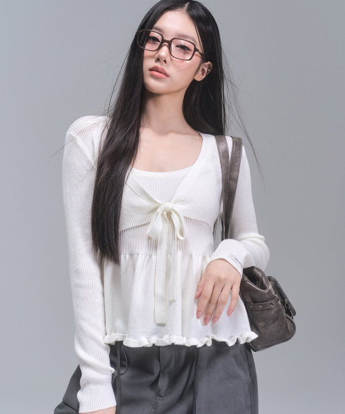 Daisy frill knit cardigan set [IVORY]
