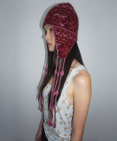 Sequin Nordic Earflap Beanie Deep Purple