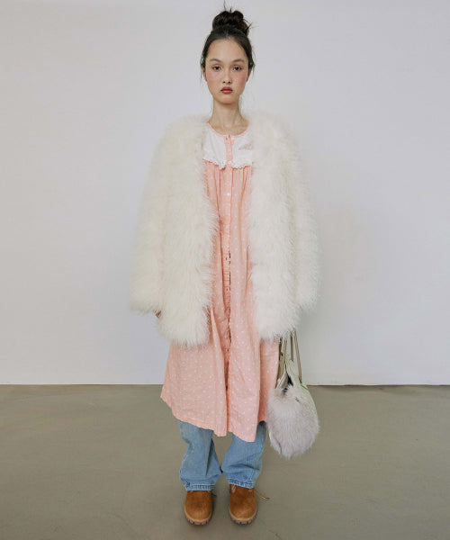 Faux Fur Middle Jacket White
