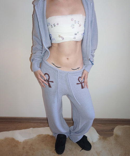 Ankh Boucle Knit Pants Misty Blue