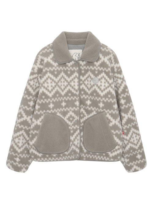 Fleece Jacket with W_Grey Nordic Patterns