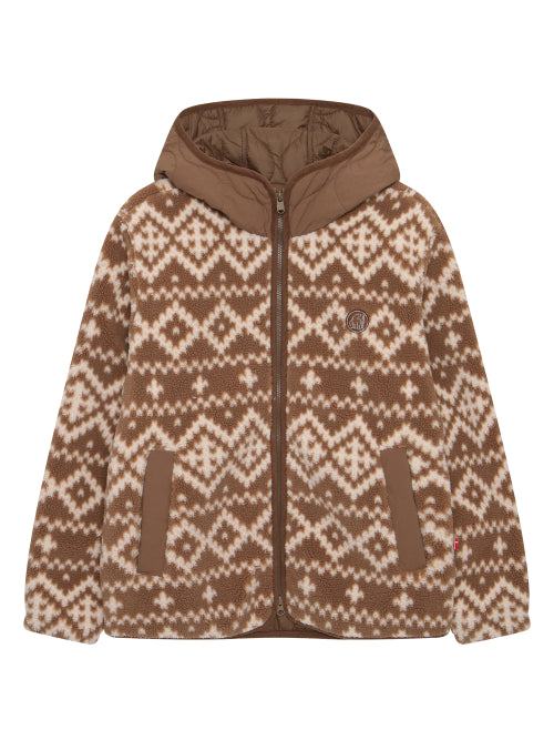 Whig Nordic Pattern Fleece Hoodie Jacket - U_ORANGE BROWN