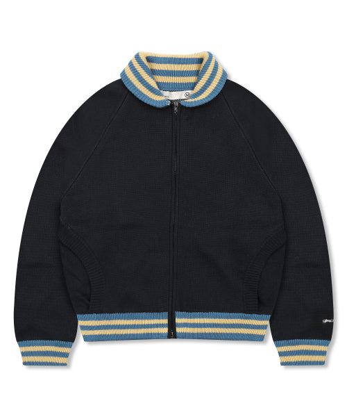 GNT072 Stripe Lip Pharaoh Knit Zip-Up (BLACK)