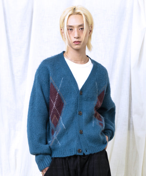 GNT075 Vintage Argyle Knit Cardigan (BLUE GREEN)