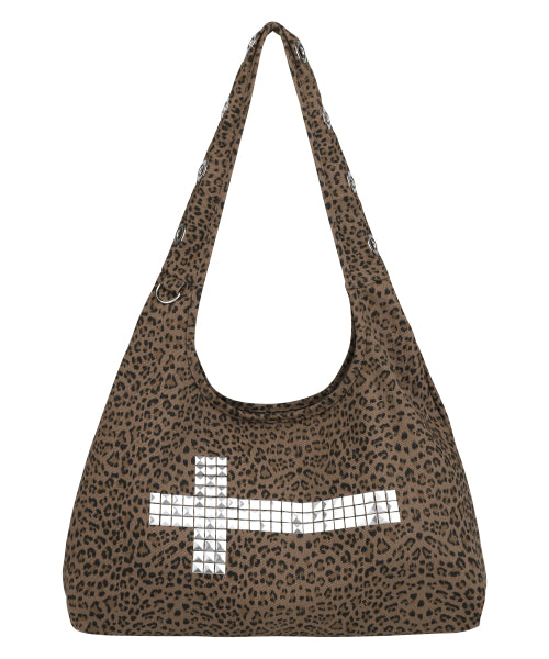 CROSS STUD SHOULDER BAG_LEOPARD