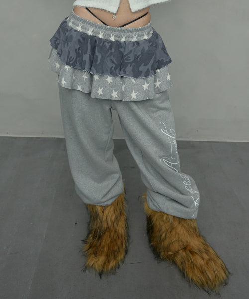 2-LAYER SKIRT SWEATPANTS_MELANGE GREY