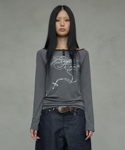 ROSARY STRIPE L/S TEE_BLACK
