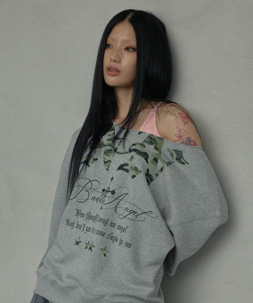 NN OFF-SHOULDER SWEATSHIRT_MELANGE GREY
