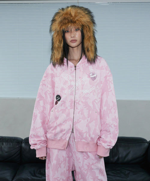 BA CAMOUFLAGE HOOD ZIP-UP_PINK CAMO