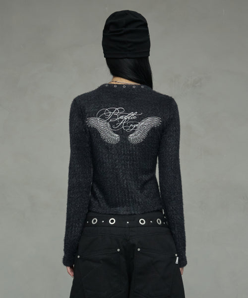EYELET FLUFFY CARDIGANS_BLACK