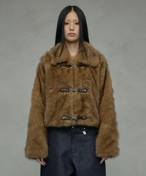 METAL TOGGLE FUR JACKET_BROWN