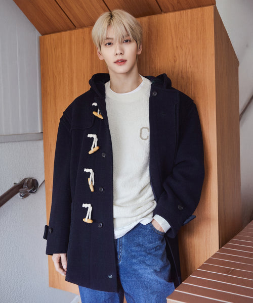 CHECKED HOODED DUFFLE COAT