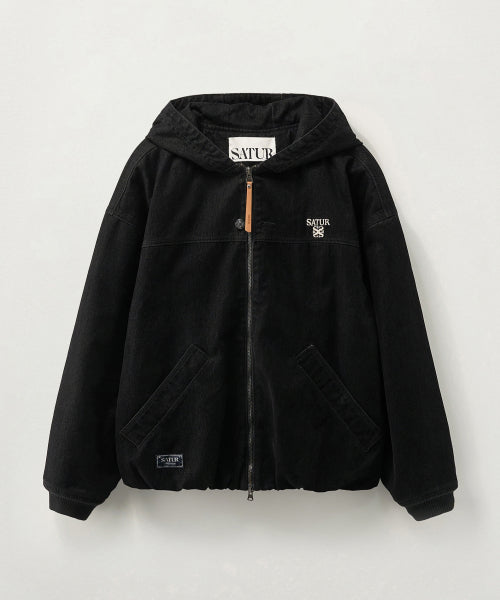 Velvet Denim Padded Hood Zip-up Black