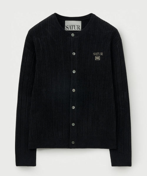 Fleece Crew Neck Cardigan Black