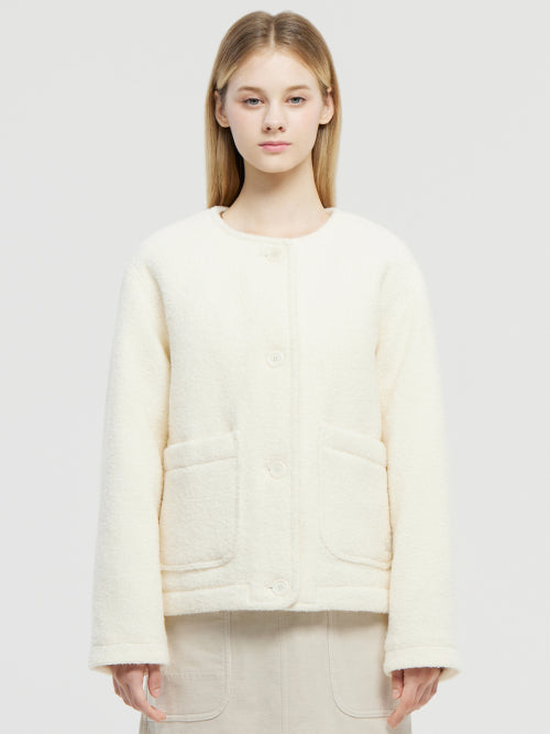 WOOL Round Neck Jacket - W_Off White