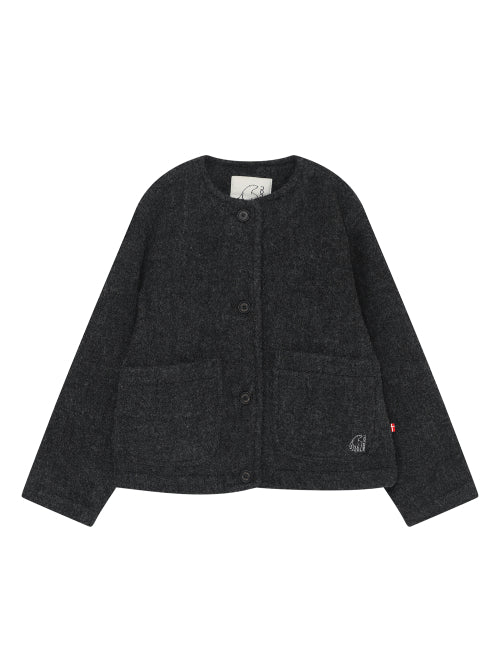 WOOL Round Neck Jacket - W_MELANGE DARK GREY