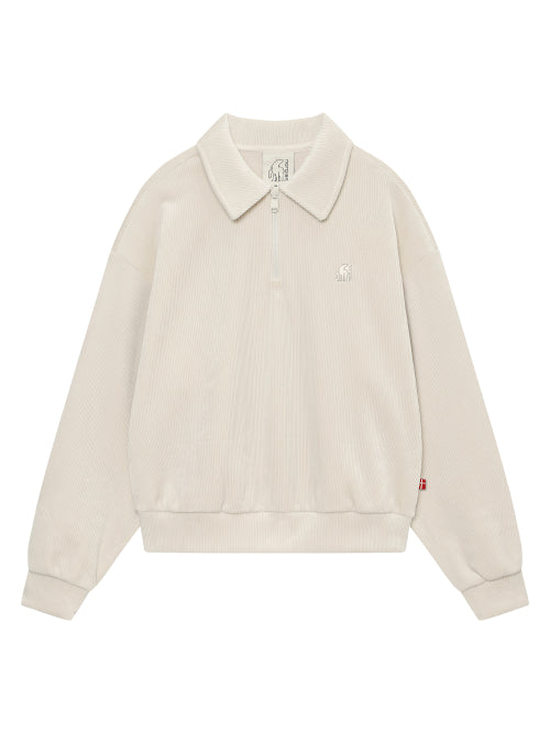 Jersey napping corduroy Semi zip-up sweatshirt - W_Off White