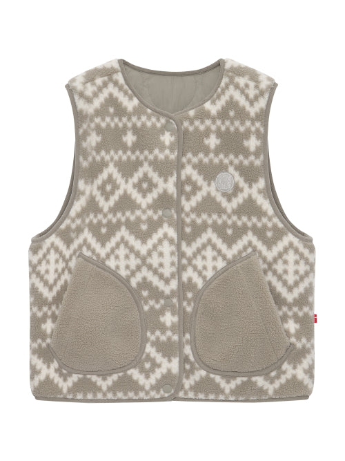 Whig Nordic Pattern Fleece Vest (Reverable) - W_Grey