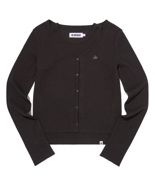 RIBBED SLEEVELESS CARDIGAN SET(BLACK)