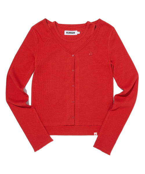 RIBBED SLEEVELESS CARDIGAN SET(RED)