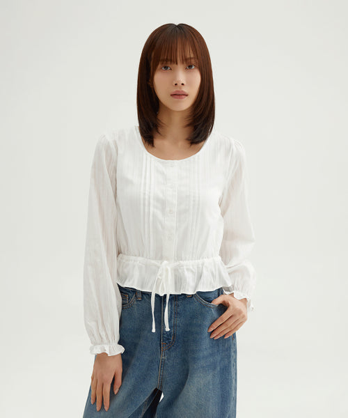 Round Neck Pintuck Blouse_SPBWF49W10