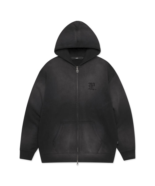 GOTHIC WASHED ZIP-UP HOODIE black