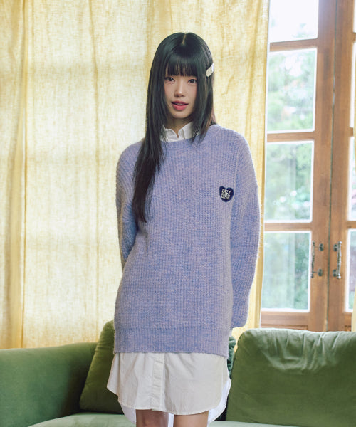 Hair Ornament Heart Embroidered Pullover Knit PURPLE