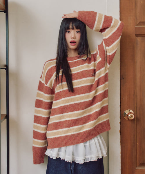 Hairy Stripe Pullover Knit RED