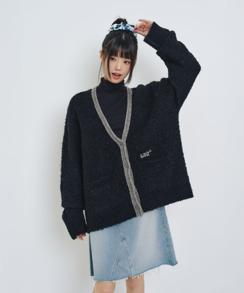 Coloring point boucle cardigan BLACK