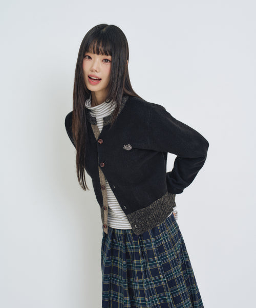 Color Scheme Point Round Cardigan BLACK