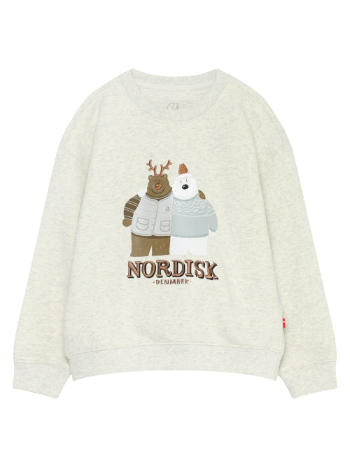 Best Friend Cartoon Turtleneck Bear Fleece-Lined Sweatshirt - K_OATMAL Melange