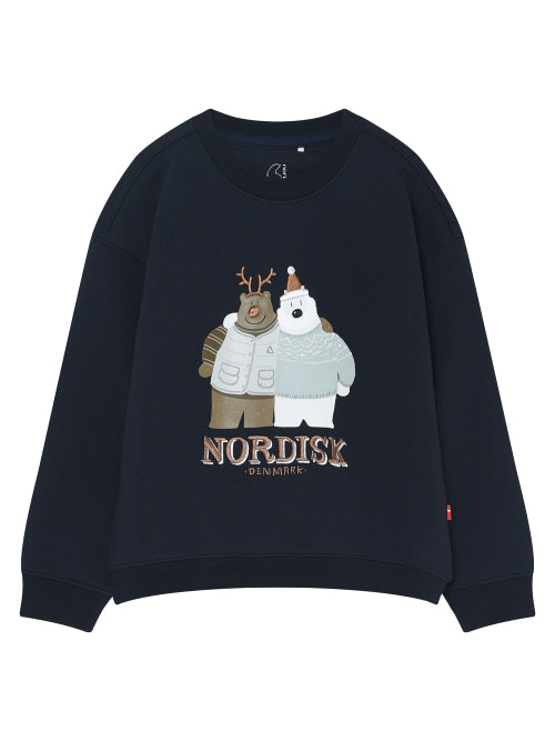 Best Friend Cartoon Turtleneck Bear Fleece-Lined Sweatshirt - K_Navy